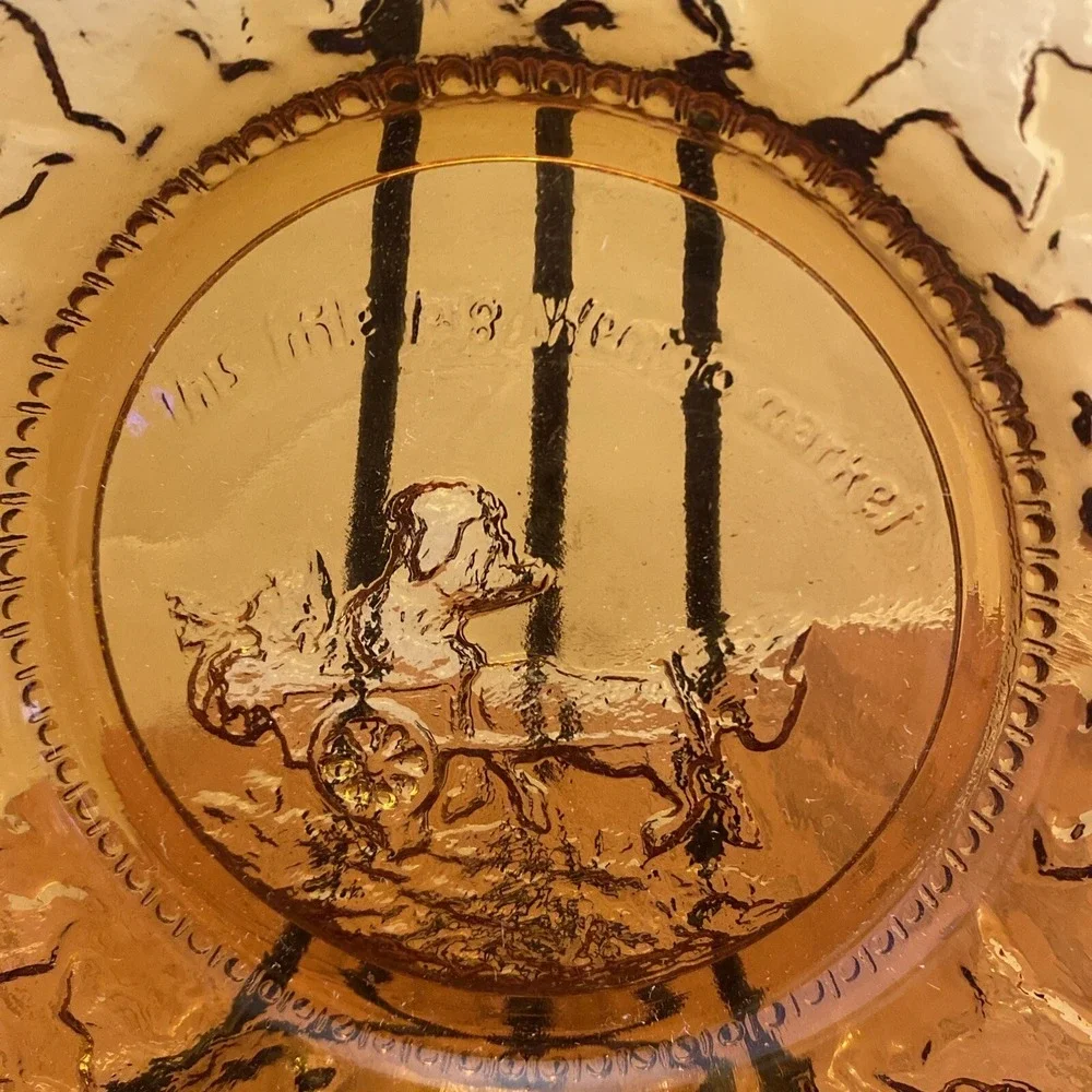 Vintage‎ Tiara Indiana Amber Glass Set of 4 Plates Mother Goose Nursery Rhymes